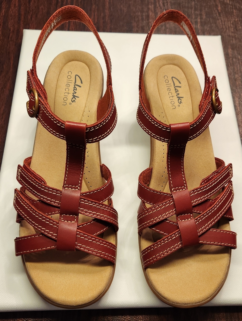 Clarks Emily2 Rose Red Strappy, Leather Sandals